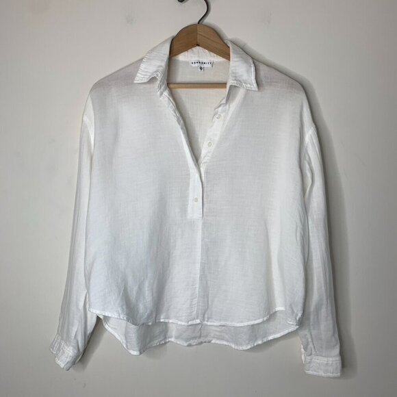 Aritzia Community Shirt Poplin cotton linen White Collared Half Button Size XXS - Picture 7 of 16